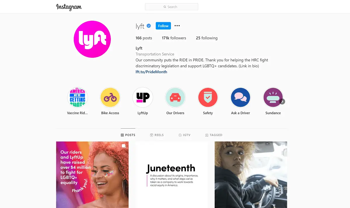 Lyft Instagram Profile