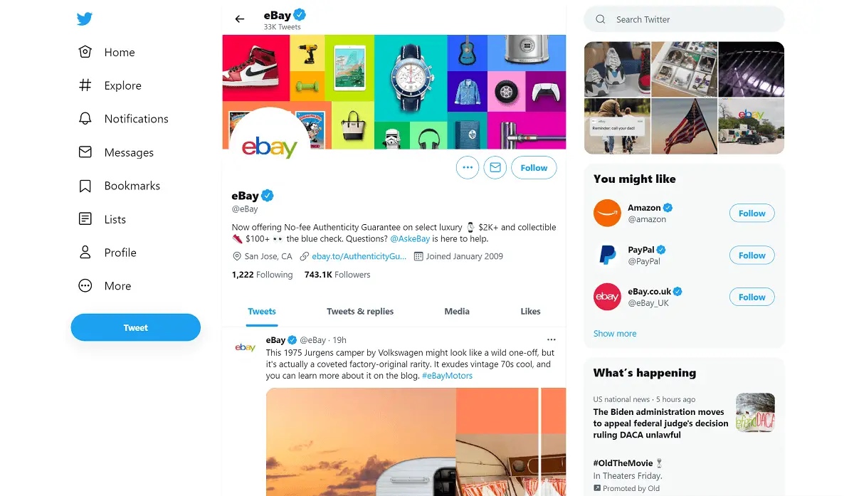 eBay Twitter Profile